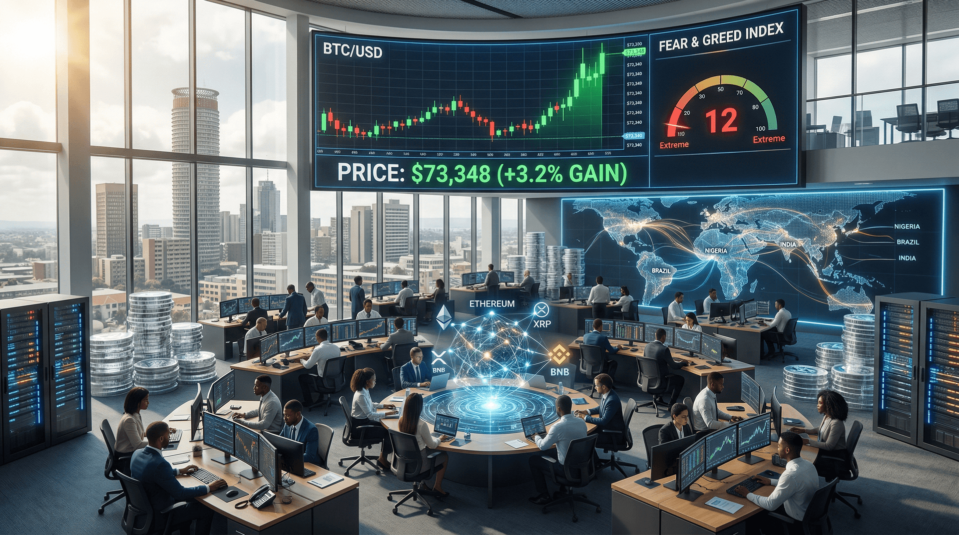 Bitcoin Price Surges 3.2% to $73,348 Amid Extreme Fear