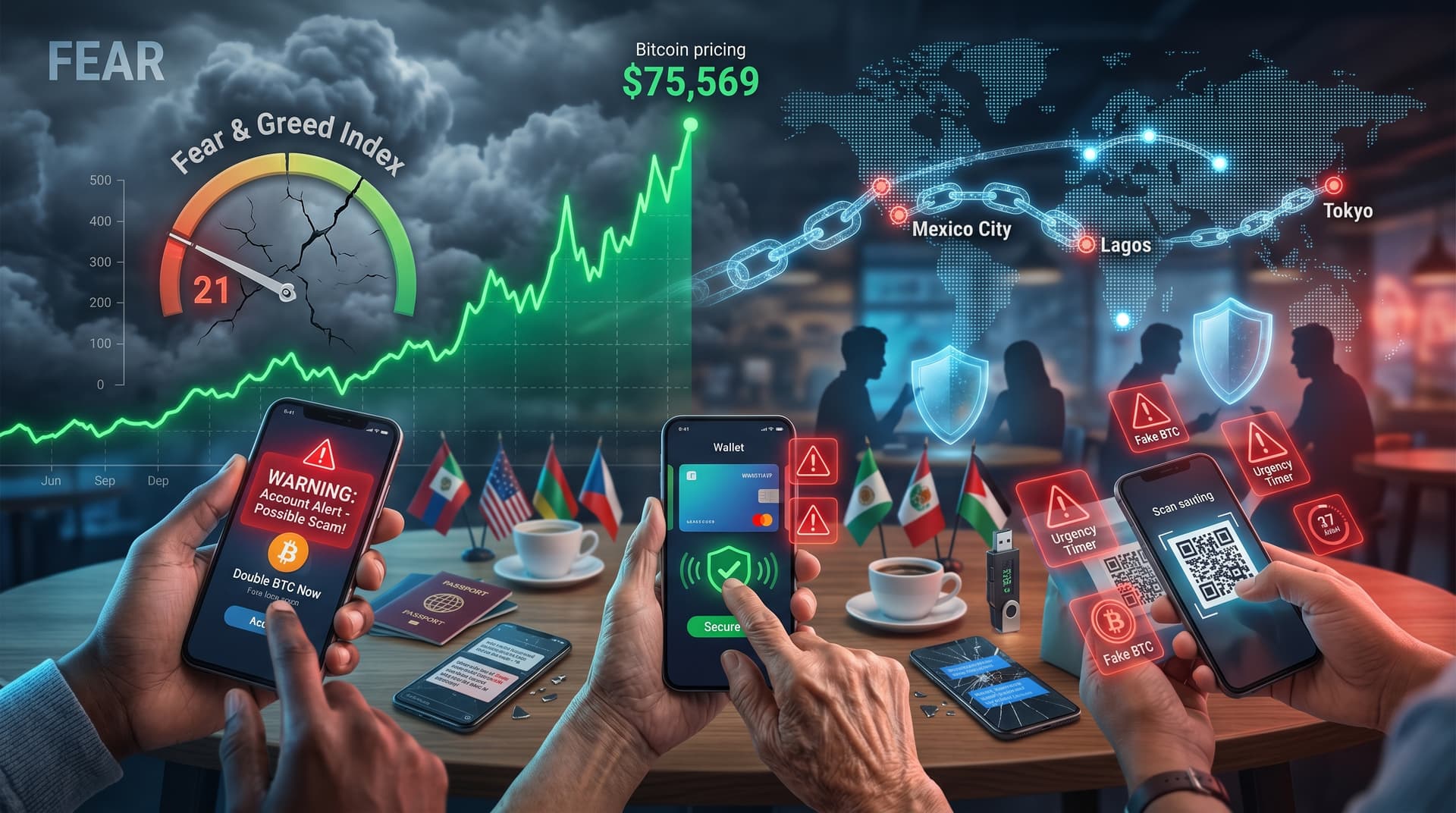 Crypto Scams Surge as Fear Index Hits 21, Bitcoin Tops $75K