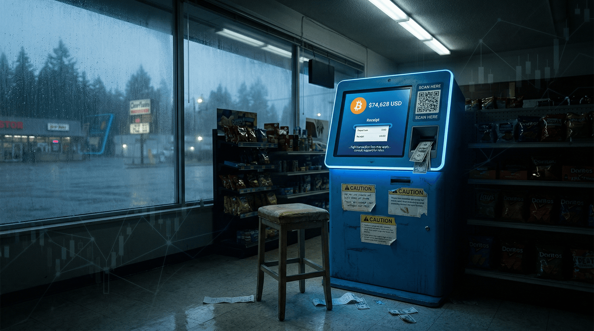 Crypto Kiosk Scam Hits Centralia Senior as BTC Holds $74,628, Fear at 23