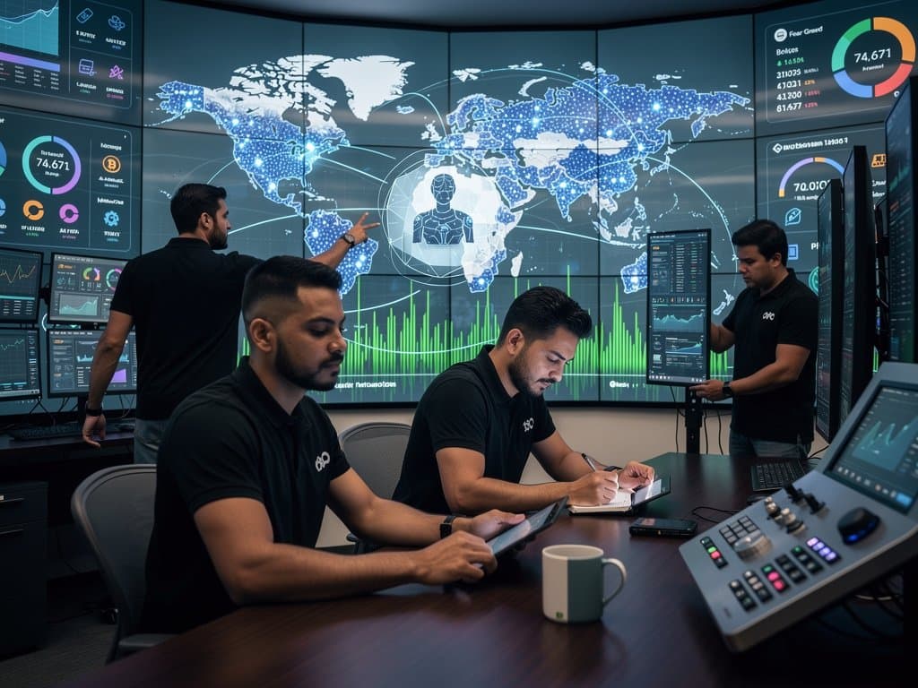 Cloudflare global edge network map with AI inference graphs, crypto charts, and fintech icons in cyberpunk style