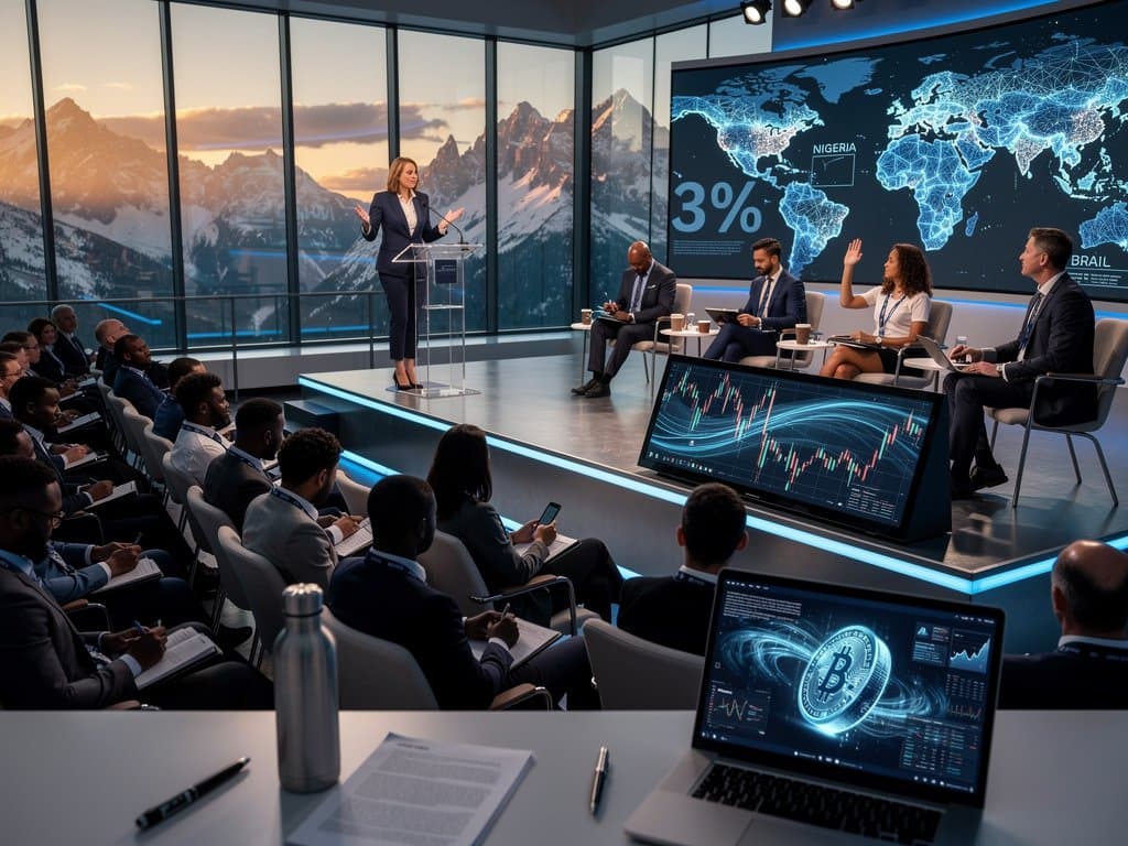 Union leader speaks on AFL-CIO AI future of work at global conference with AI visuals, diverse panel, and mountain view