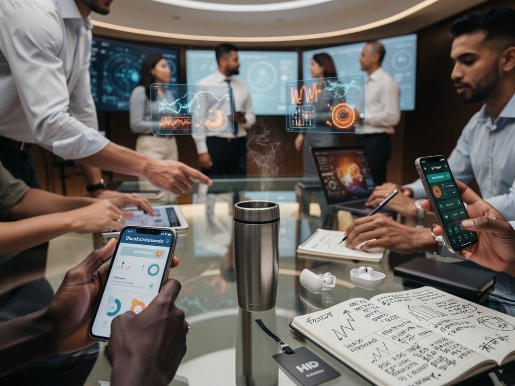 High-tech lab with AI medical scans on monitors, holographic displays, and global health data in modern setting