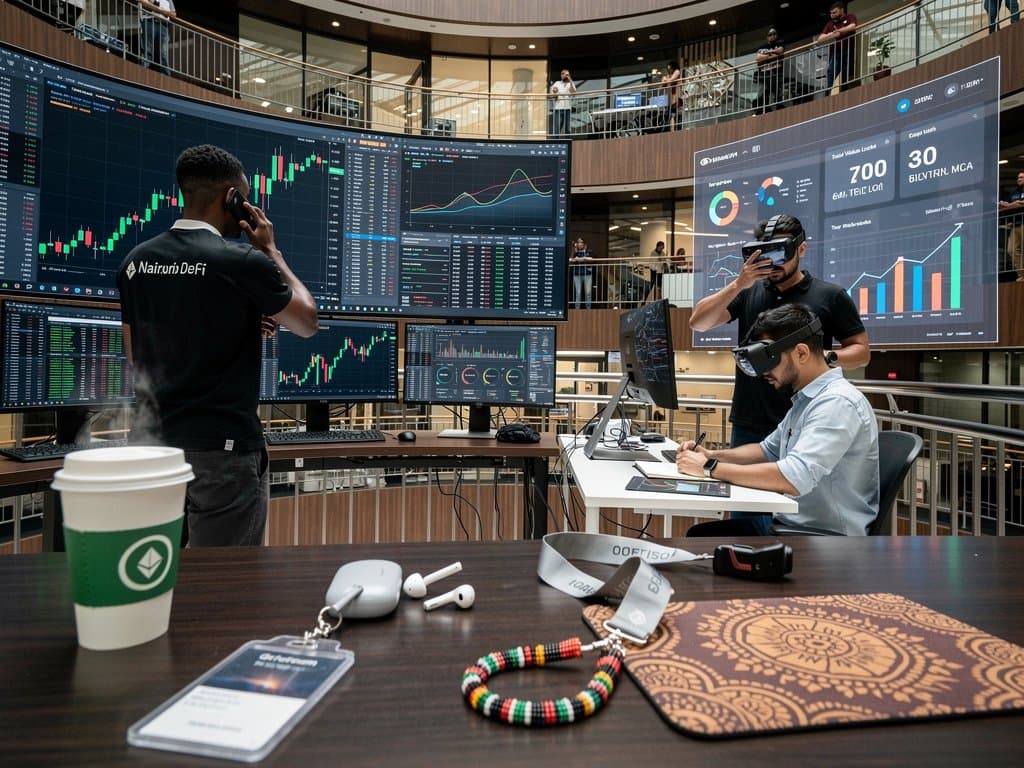 Global trading room monitors show Ethereum price at $2,335 with Fear & Greed data and emerging market maps
