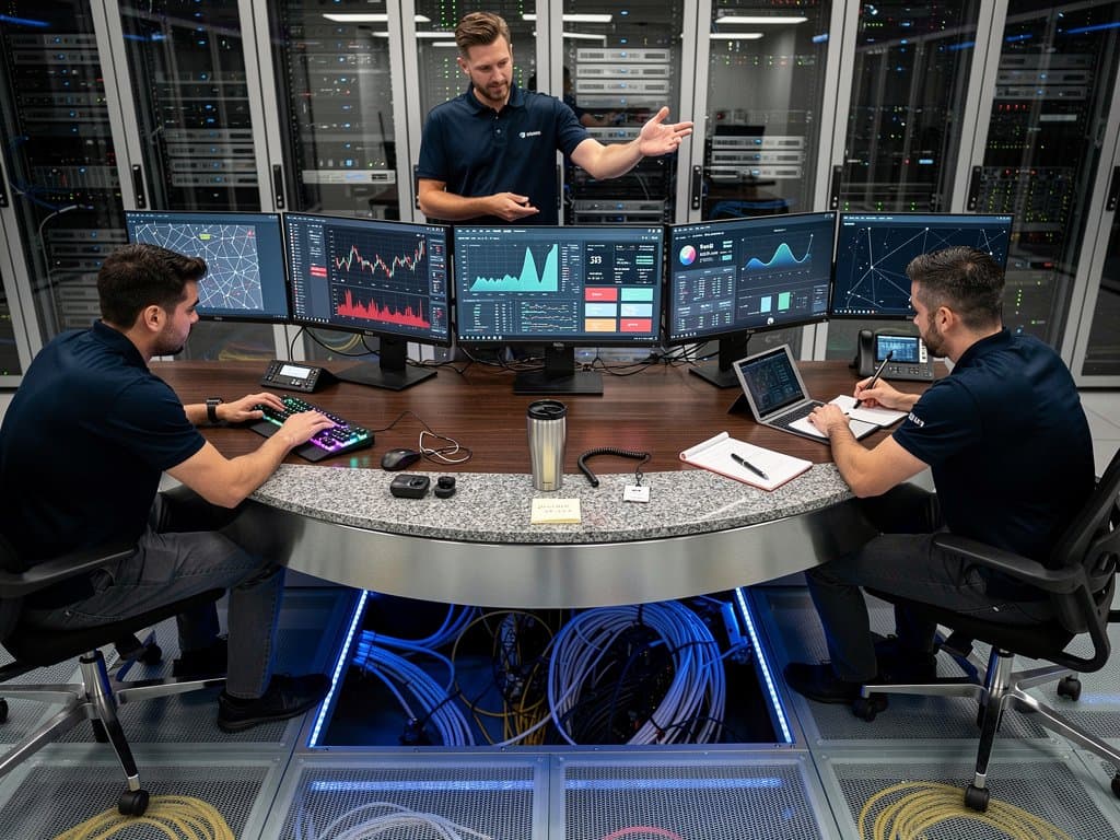 Engineers monitor blockchain transactions and flagged wallets in high-security data center