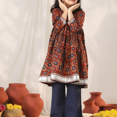 GIRL'S NAVY BLUE AND RUST KURTA PALAZZO SET | 122 AED Profile Picture