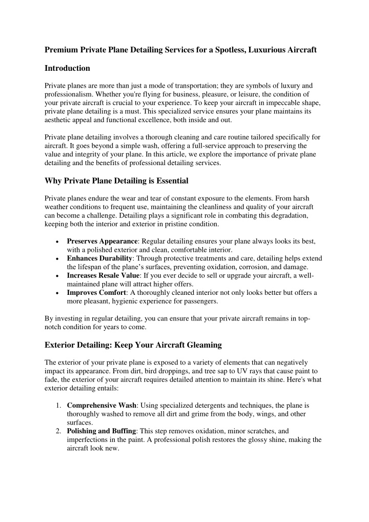 PPT - Premium Private Plane Detailing Services for a Spotless PowerPoint Presentation - ID:14069530