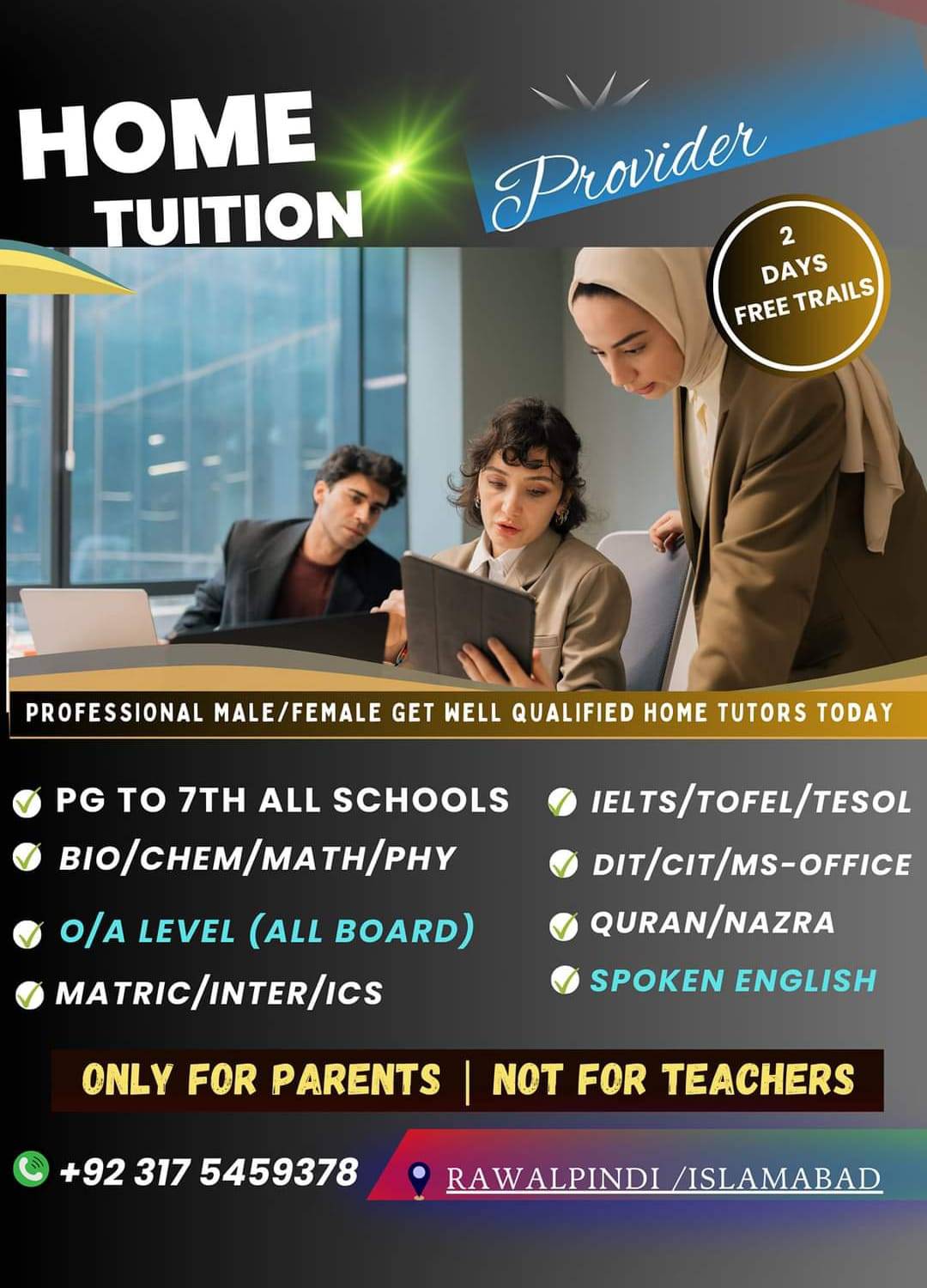 Best Home Tutor with affordable fee 2 days free demo